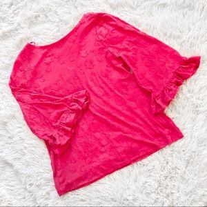 Michael Kors Floral Pink Textured Bell Sleeve Top